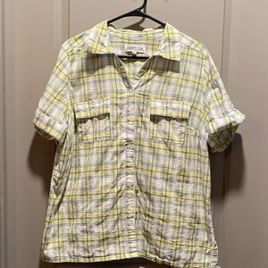Liberty Lane Yellow Blue Plaid Button Down Shirt 1X Cotton